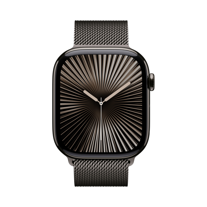 Apple Watch Series 10, 46 мм, корпус из титана цвета сланцевый титан, спортивный ремешок цвета «миланская петля» сланцевый M/L
