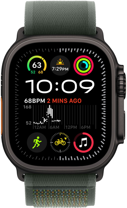 Apple Watch Ultra 2 GPS + Cellular, 49 мм, корпус из черного титана, ремешок Trail зеленого цвета, размер M/L