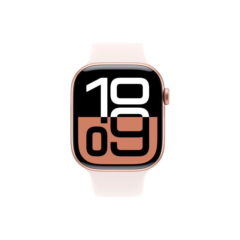 Apple Watch Series 10, 46 мм, корпус из алюминия цвета «розовое золото», спортивный ремешок цвета «румянец» S/M
